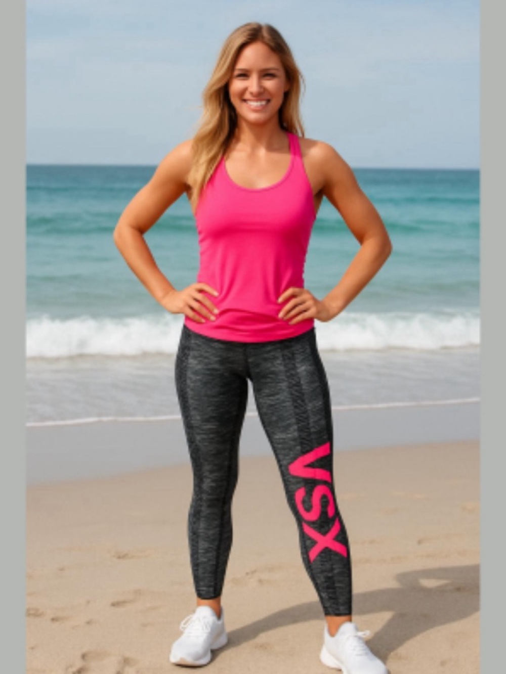 Victoria's Secret Knockout Black & Gray Patterned Leggings with Pink VSX Logo